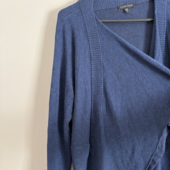 Eileen Fisher Blue Waterfall Open Front Lightweight Cardigan Medium Long Sleeve - Picture 3 of 9